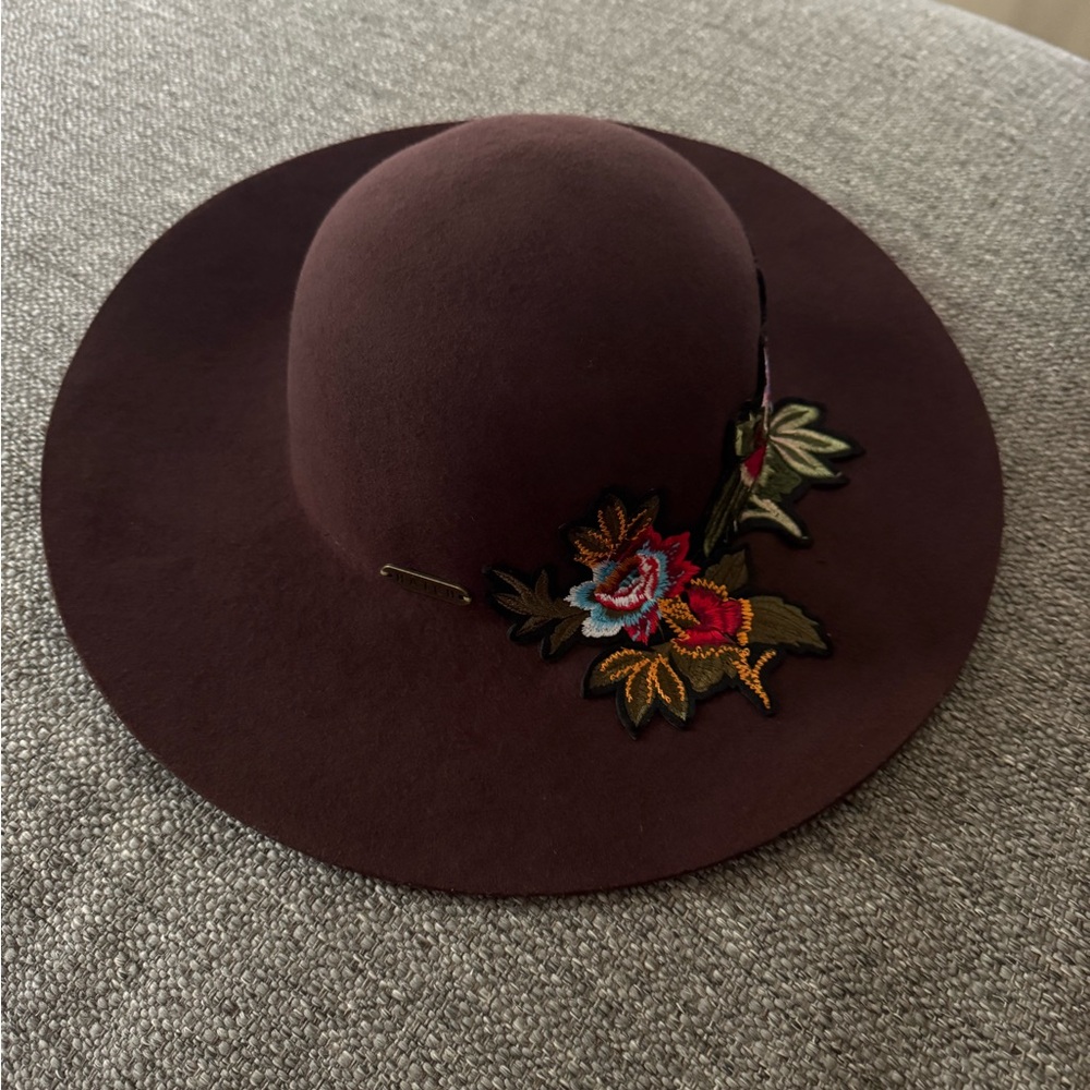 NWT Hatch Brown Floral Embroidered wool hat